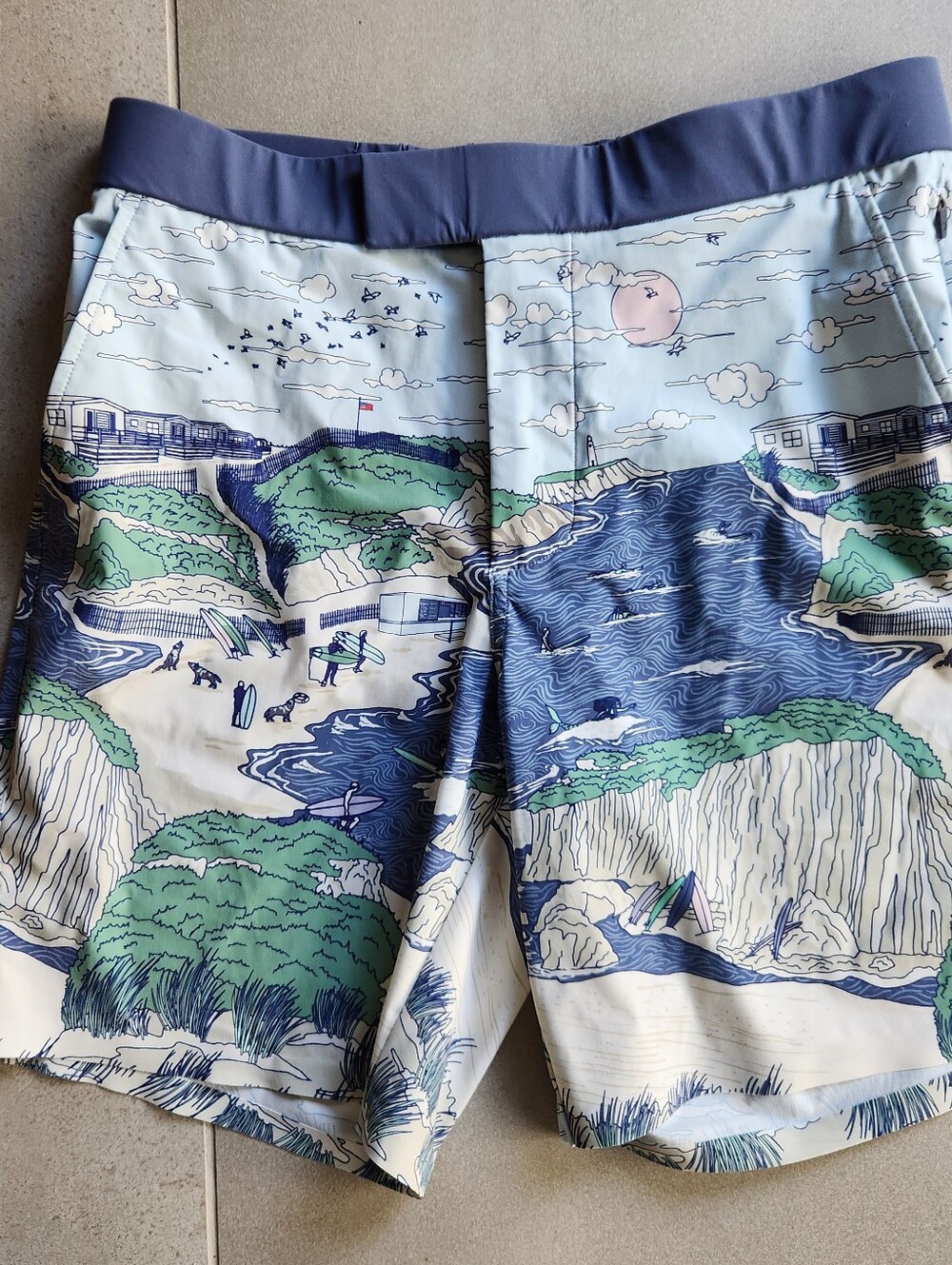Greyson Mens  Light Blue Scenic Print Swim Board Shorts Size 31
